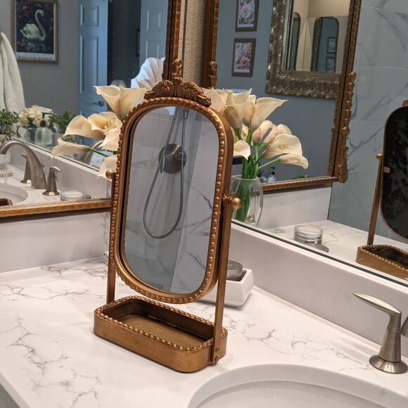 Vintage Makeup Mirror, Vanity Desk Mirror Antique Traditional Tabletop Mirror - Picture 5 of 12